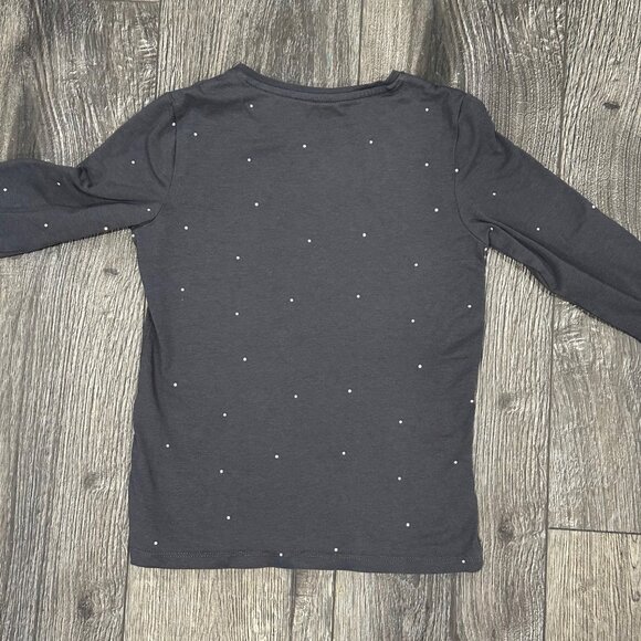 H&M Dark Grey with White Polka Dots Long-sleeved Shirt, Size 6/7 - Picture 3 of 4